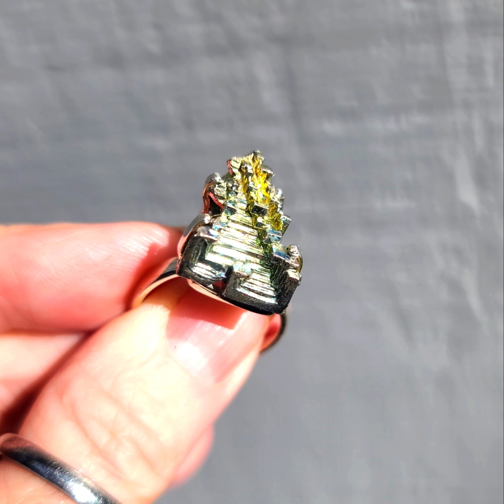 Bismuth prism sterling Natural specimen ring 💍 sz9